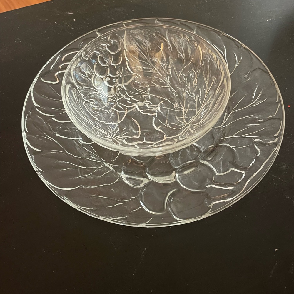 Indonesia Clear Cut Glass Dinner Plates and Bowls in Grape motif